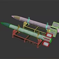Two Military Missiles With Blue And Green Tips On Green Stands