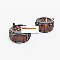 Two Wooden Barrels With Metal Hoops And Lids For Household Storage Use