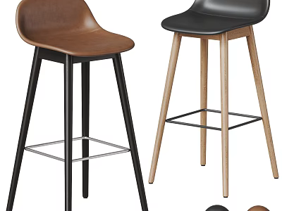 Modern Bar Stools with Brown Black Seats Wooden and Metal Legs Minimalist Design 3d model