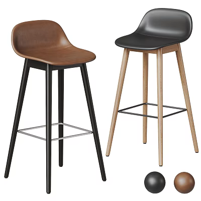 Modern Bar Stools with Brown Black Seats Wooden and Metal Legs Minimalist Design 3d model