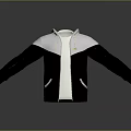 Black And White Hooded Jacket With Zipper Pockets And Casual Daily Wear Design
