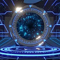 Futuristic Activity Passage Design With Blue Neon Lights And Circular Structure 3d model