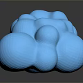 Glossy Blue Abstract 3D Model With Rounded Protrusions On Black Background And Reflection