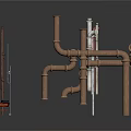 Copper And White Metal Equipment With Pipes Brackets And Mechanical Parts