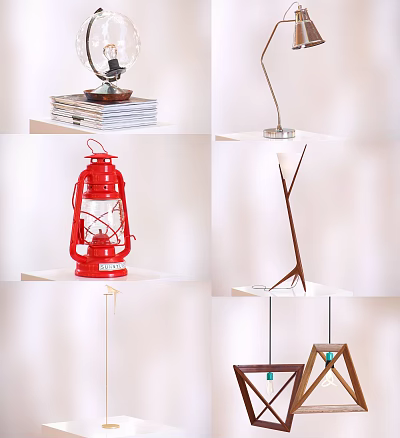 Various Stylish Chandeliers Including Red Lantern Branch Shaped And Minimalist Metal Designs For Interior Decor 3d model