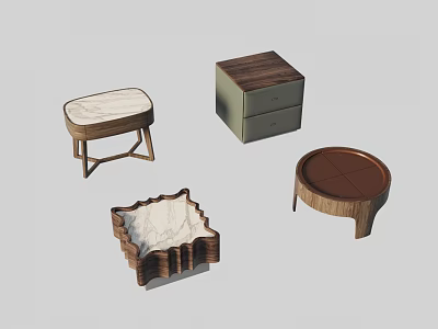 Modern Bedside Tables With Wooden Frames Marble Tops And Unique Designs 3d model