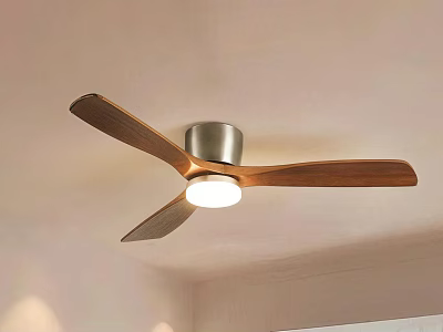 Stylish Ceiling Fan Chandelier With Wooden Blades And Metal Light Fixture 3d model