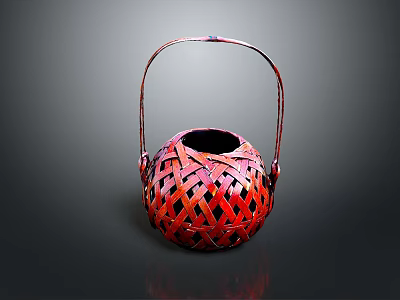 Red Bamboo Woven Basket With Handle And Hollow Design For Daily Use 3d model