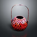 Red Bamboo Woven Basket With Handle And Hollow Design For Daily Use