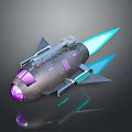Futuristic Space Rocket with Purple Cockpit and Blue Thrusters in Gray Body for Space Exploration