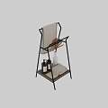 Black Metal Towel Stand with Wooden Shelf Bath Towels Soap Bottles and Dried Plant Vase