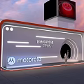 Motorola Modern Storefront with Illuminated Lines Circular Entrance and Digital Screen