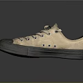 Casual Canvas Shoes Beige Upper With Black Toe Cap Lace Up Design Dark Rubber Sole