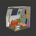 Colorful Furniture In Miniature Room With Piano Bookshelf Chair Table And Easel