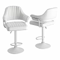 Cream Colored Leather Bar Stools With Vertical Tufted Seats Armrests And Adjustable Metal Base 3d model