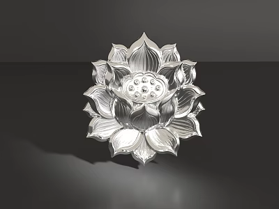 Elegant Silver Lotus Jewelry Intricate Petal Design Detailed Pendant Accessory 3d model