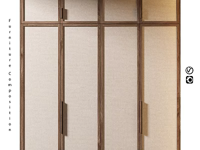 Sleek Modern Wardrobe Design With Wooden Frame And Fabric Panel Doors 3d model