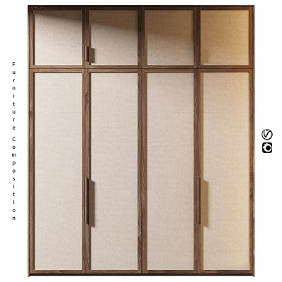 Sleek Modern Wardrobe Design With Wooden Frame And Fabric Panel Doors 3d model