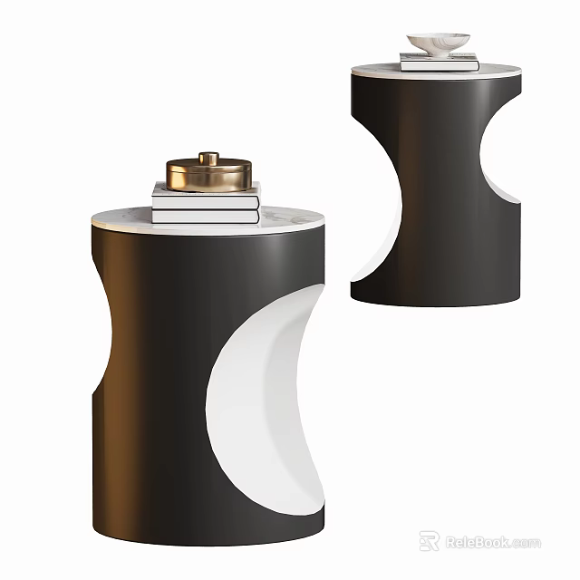 Modern Corner Side Table With Black And White Circular Design And Metal Top 3d model