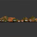 Fresh Colorful Pumpkins Arranged In Circle With Carved Faces And Various Sizes