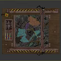 Mechanical Arm Cutting Machine On Wooden Worktable With Control Panel Colorful Pattern And Warning Stripes