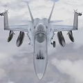 US Navy Fighter Jet Flying in Cloudy Sky With Landing Gear Down and Mounted Missiles