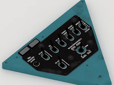 Triangular Teal Hardware Tool Control Panel with Knobs Buttons and Power Voltage Output Settings 3d model