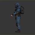 Blue Low Poly Tactical Character 3D Model With Helmet Goggles And Vest Knee Pads