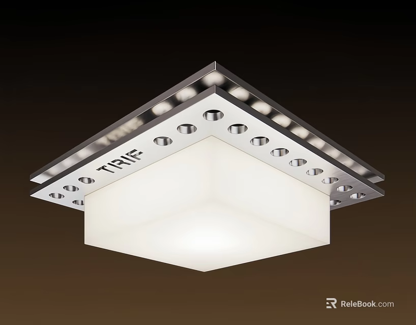 Modern Square Ceiling Light With Metal Frame LED Lights And White Lampshade 3d model