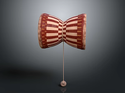 Red And White Striped Wooden Handheld Percussion Drum With Stick And Ball 3d model