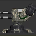 Camouflage Automatic Weapon With Multiple Barrels Black Base And Support Structure