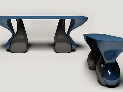 Modern Sleek Curved Coffee Table Set With Blue Black Finish And Unique Design 3d model