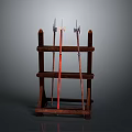 Traditional Metal Spears Placed on Wooden Display Rack with Classic Design