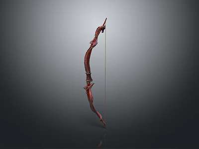 Curved Red Carved Traditional Bow As Decorative Handmade Weapon With Artistic Design 3d model