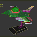 Military Fighter Jet Model with Cockpit Missiles and Colorful Tail on Black Display Stand