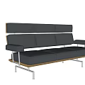 Modern Black Leather Three Seater Sofa With Metal Frame And Wooden Base