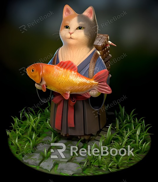 Modern game character fishing cat model