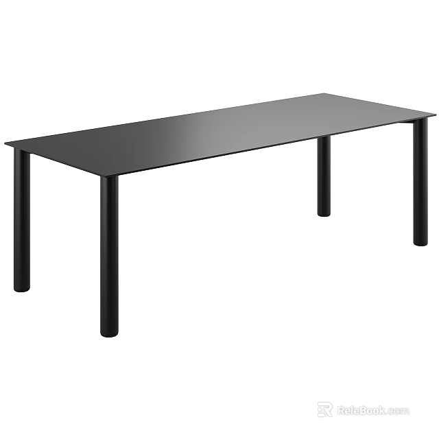 Modern Black Rectangular Dining Table With Sleek Surface And Four Legs Design 3d model
