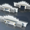 Traditional Chinese Style Swing Doors With Gray White Frame And Decorative Top Structure