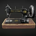 Antique Singer Sewing Machine with Old Wooden Base and Classic Design