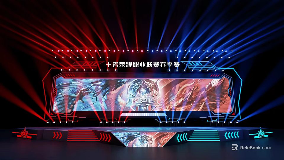 Commercial Stage Equipment With Large Screen Display And Lighting Effects For Professional League Events 3d model 