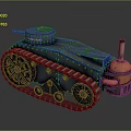 Vintage Steampunk Tank With Metal Tracks Copper Chimney And Riveted Details