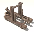 Rustic Wooden Well Pulley Structure With Vintage Bucket And Frame