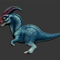 Vibrant Blue Fantasy Creature Character With Purple Red Horned Head And 3D Render Design
