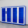 Modern Blue Locker with Double Glass Doors Digital Display and White Frame on Gray Floor