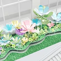Colorful Metallic Floral Display With Lotus Shaped Blooms And Greenery Base Stand