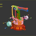 Game Movie Mechanical Character Orange Mechanical Arm Structure With Joints And Components