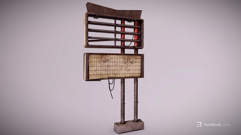 Vintage Commercial Metal Signage Equipment With Rustic Outdoor Display Stand And Grille 3d model 