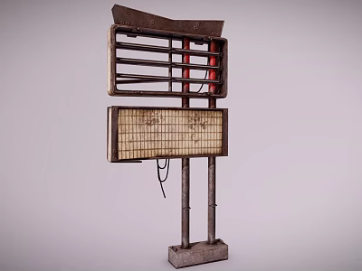 Vintage Commercial Metal Signage Equipment With Rustic Outdoor Display Stand And Grille 3d model
