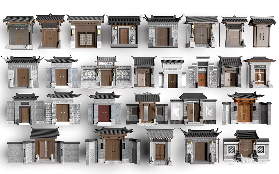Traditional Chinese Doors With Various Styles And Classic Architectural Elements 3d model 